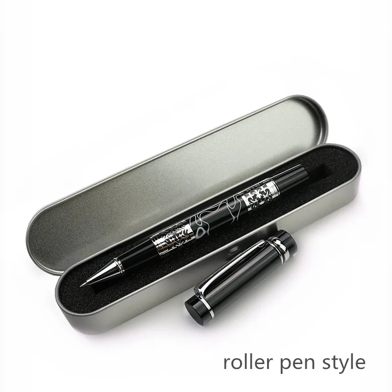 roller pen style Черная линия шаблон полый резной перьевая ручка F наконечник Роскошная металлическая шариковая ручка Студенческая офисная гравировка имя для подарка - Цвет: roller pen style