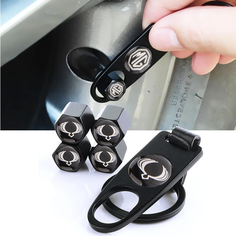 

1set Car Tire Valve Caps Wheels Air Stems with Wrench KeyChain Dustproof Cover for Jaguar Pace Xkr Xfl Xjs 2021 Car Accessories