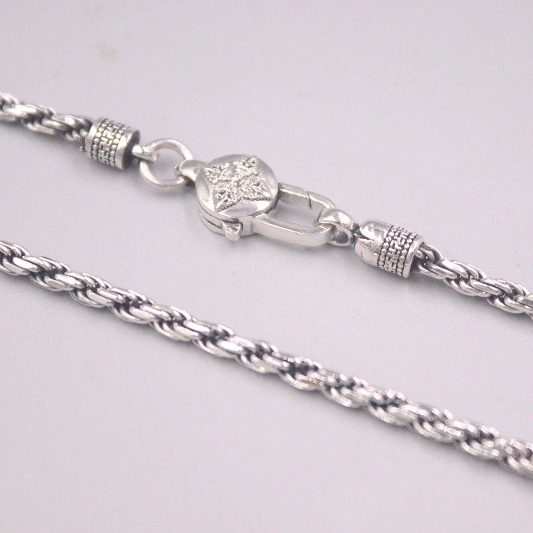 925 Real Silver Necklace Men's Domineering Twist Rope Retro Chain 3mm Real Silver Jewelry Boyfriend Gift 50cm/22inchL