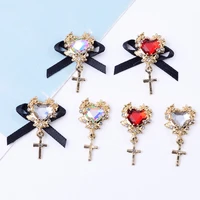 10 pcs alloy love bow cross pendant creative rhinestone gold button ornaments earrings choker hair bag diy jewelry accessories