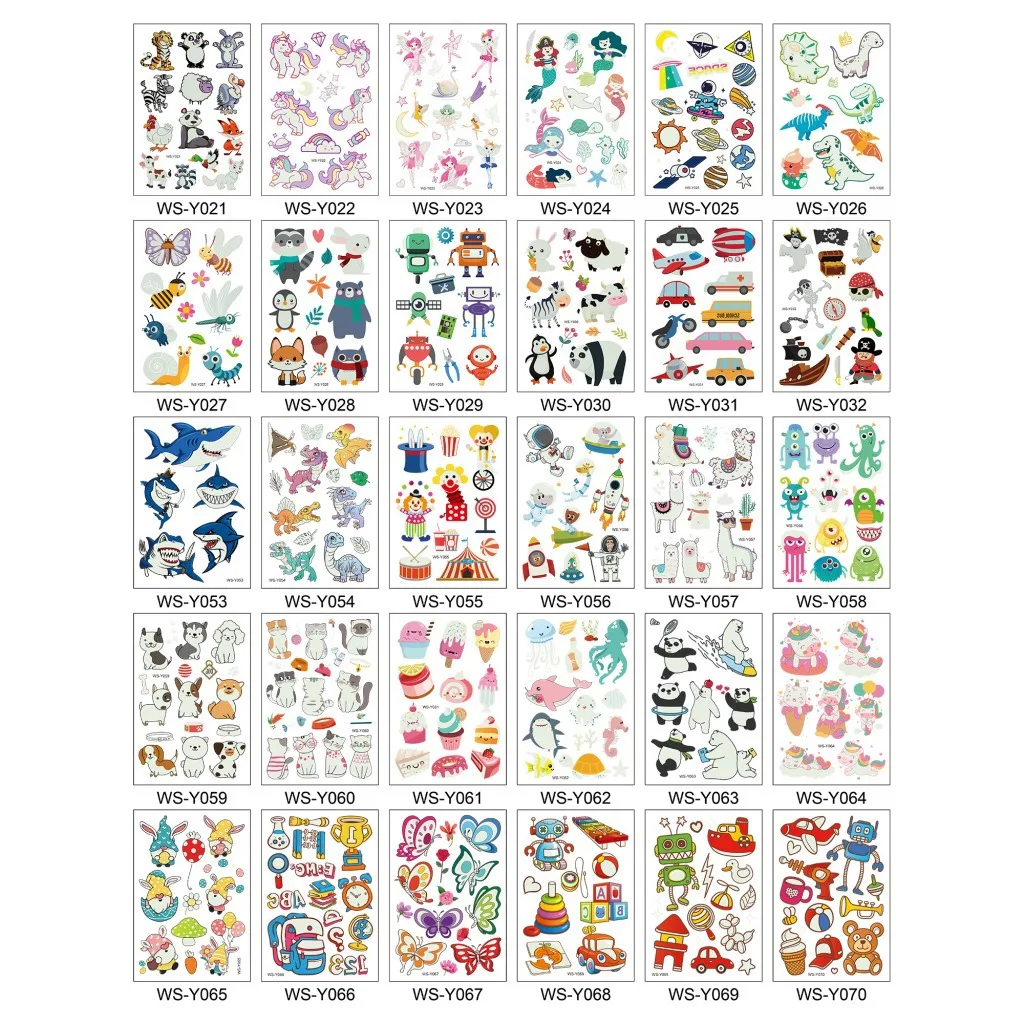 1/12PCS Luminous Tattoo Stickers Kid Temporary Unicorn Fake Tattoos set Glow Face Arm Leg for Children Body Art Mermaid Sticker
