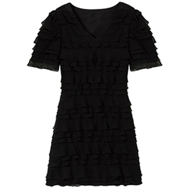 

Elegant Ruffles A-line Mini Dress Pastel Sexy Vacation Vestidos Trendy Slim Waist V-neck Korean Summer Dress Women