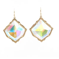 2020 winter fashion jewelry wholesale vintage rhombus inlay abalone clear ab crystal drop earring for women