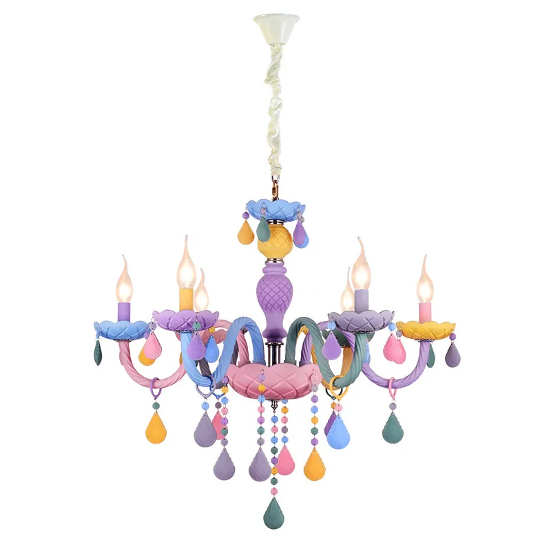 

European Colorful Macaron Hanging Light Rainbow Candle Chandelier LED Restaurant Pendant Lights Children's Room Lighting Lamp
