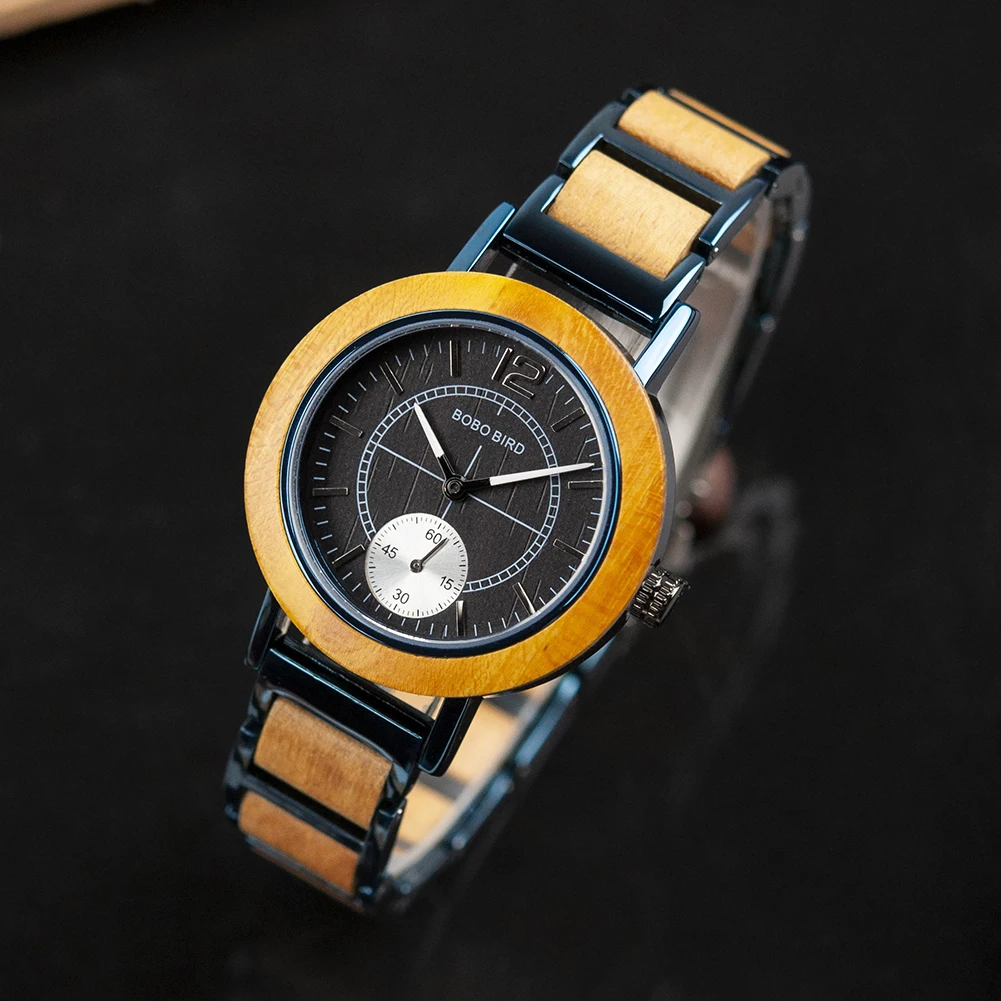 BOBO BIRD женские часы reloj mujer деревянные женские часы кварцевые zegarek damski деревянные с металлом в подарочной коробке