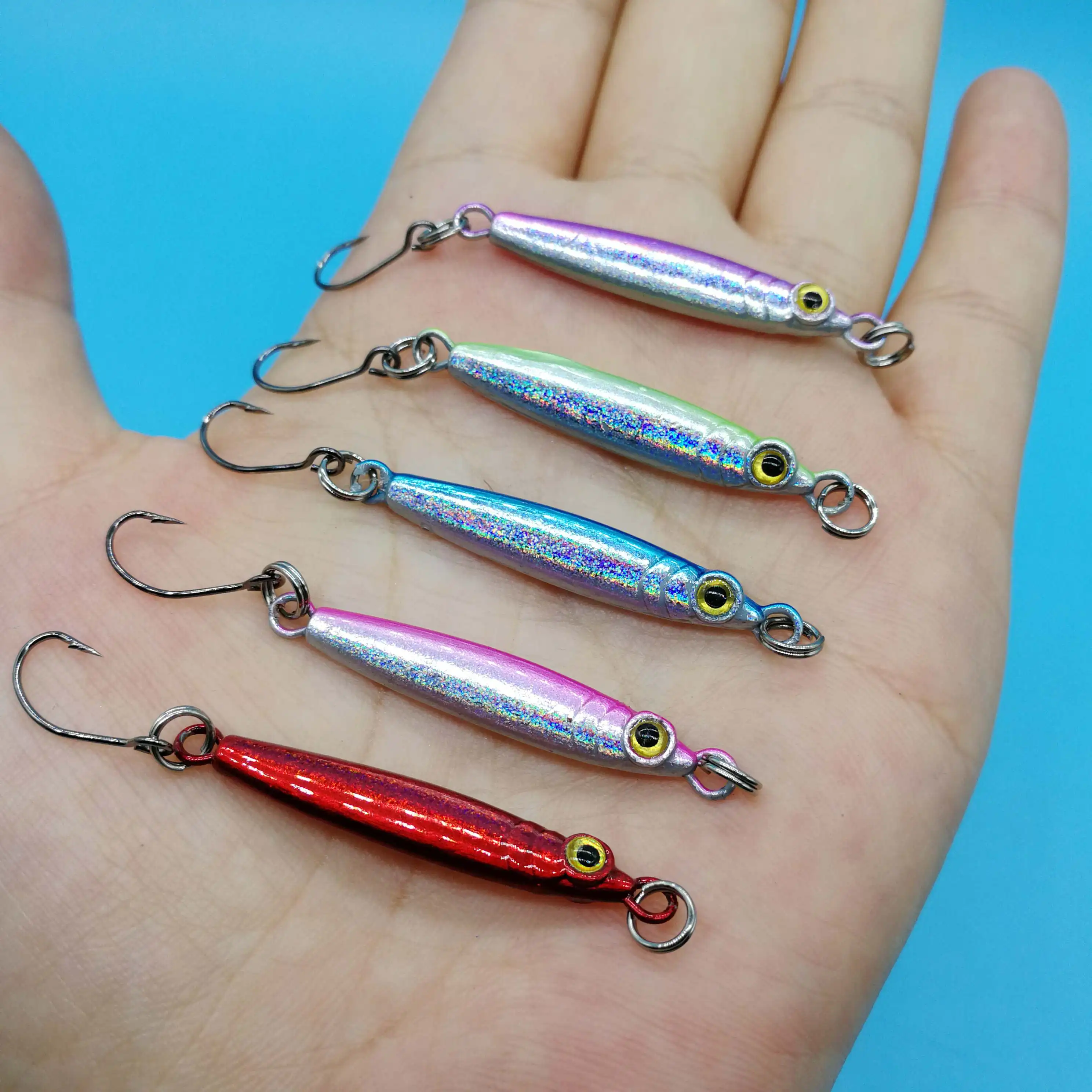 

HOOFISH 10PCS/LOT Mini Metal Jig Lure with Single Hook 3g/5g Micro Jigging Artificial Hard Bait Fishing Tackle