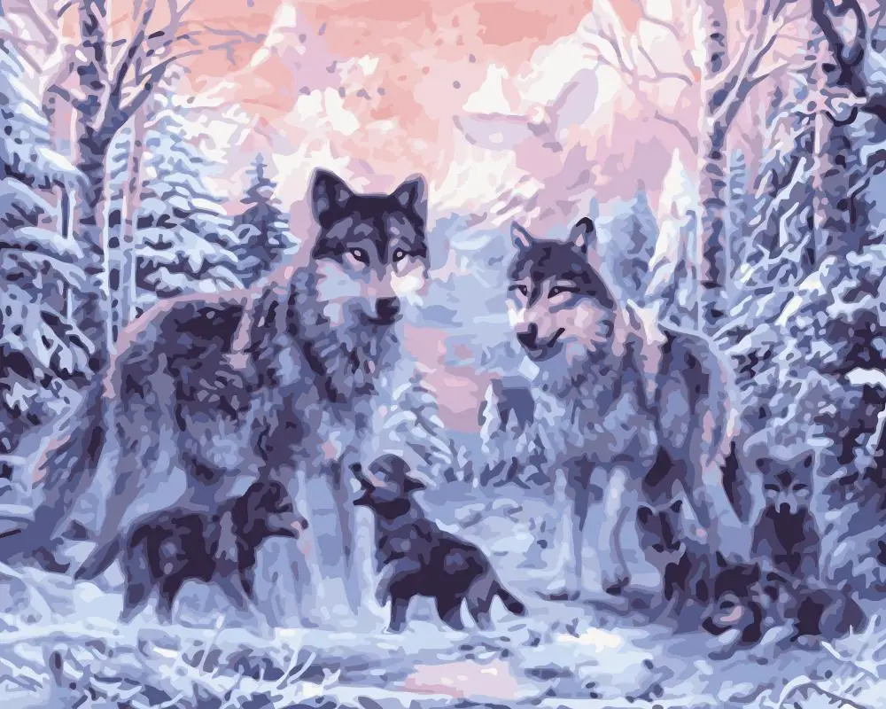 

Snow wolf family Animal DIY Painting By Numbers Wall Art Picture Acrylic Painting For Home Decoration Drop Shipping 60x75cm