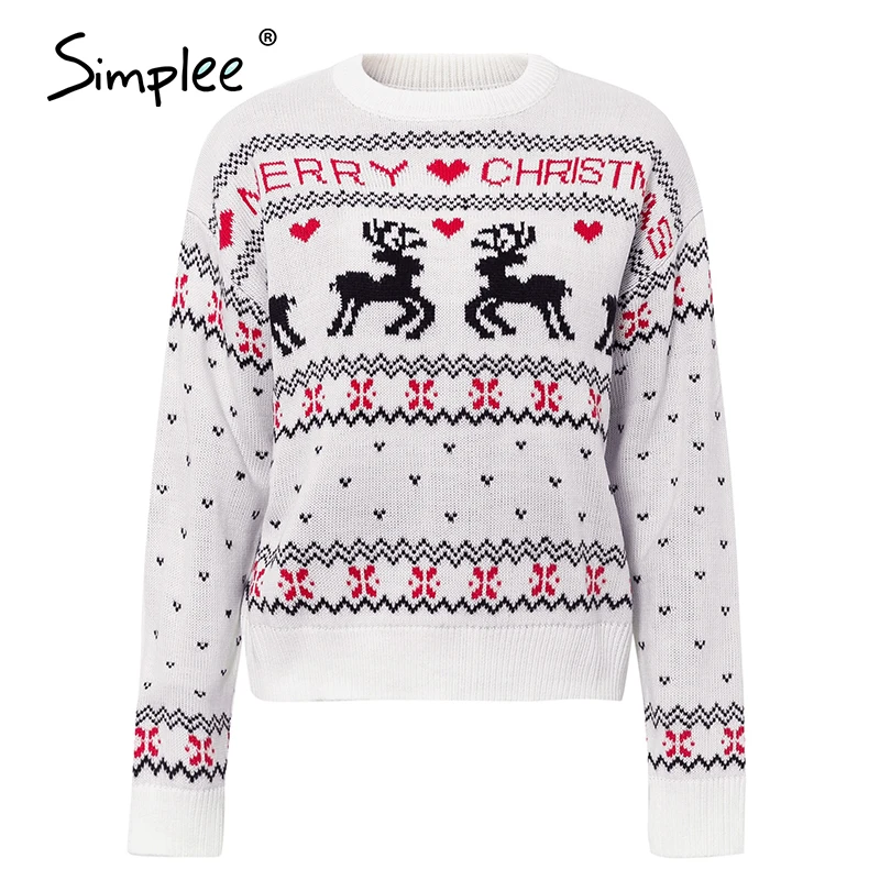 Simplee O-neck Fashion Christmas sweaters women long sleeve Autumn winter deer print knitted female pullover Chic ladies sweater | Женская