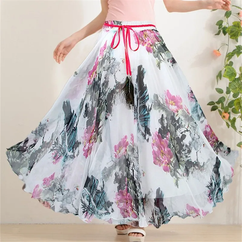 Женская шифоновая юбка в богемном стиле длинная винтажная макси Харадзюку с