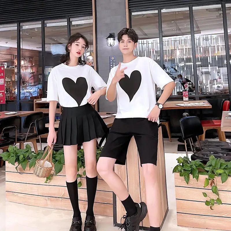 8212 хлопок влюбленные летние свободные топы с рукавом до локтя парная одежда -