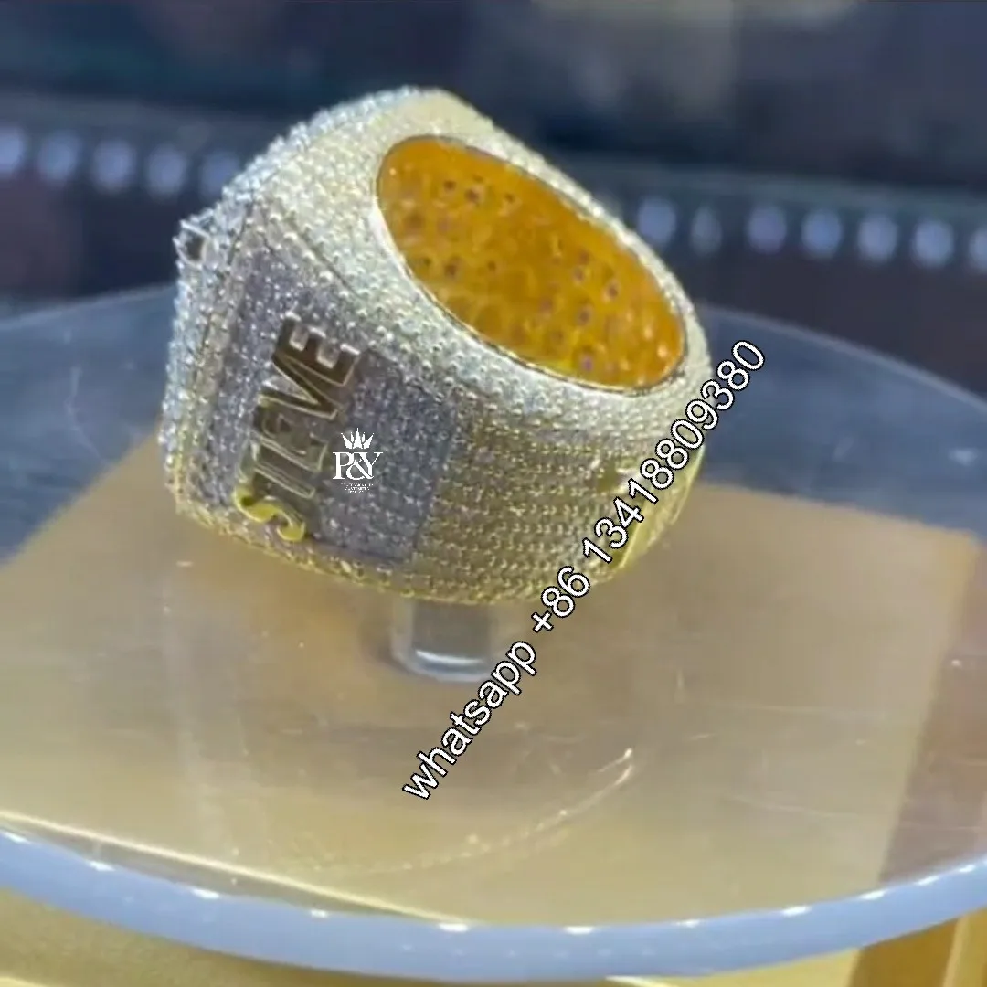 JEWE 2021 Jewelry Custom Design Moissanite Diamond Ring Hip Hop Sterling Silver Ring 925 Men's Rings