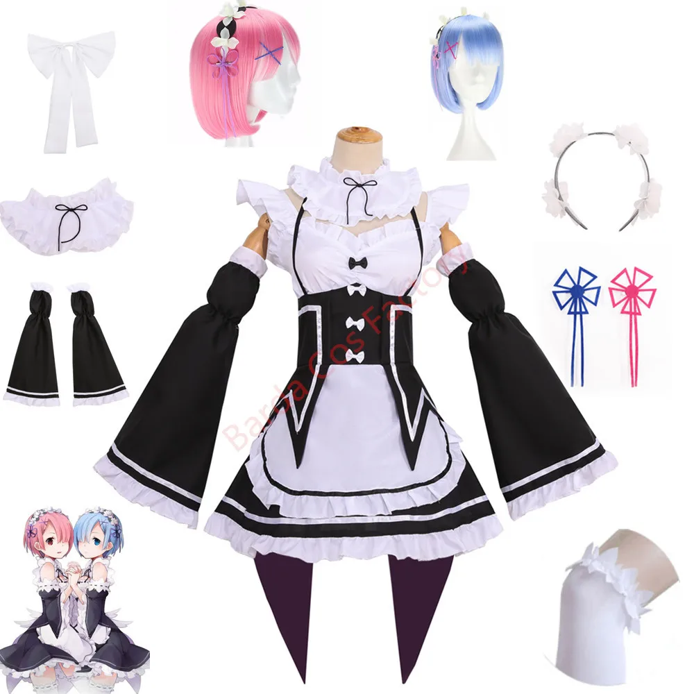 

Рам Рем Косплей Re: zero Kara Hajimeru Isekai Seikatsu Re Жизнь в другом мире Ram Rem горничная костюм Платья Парик kawaii набор сестры