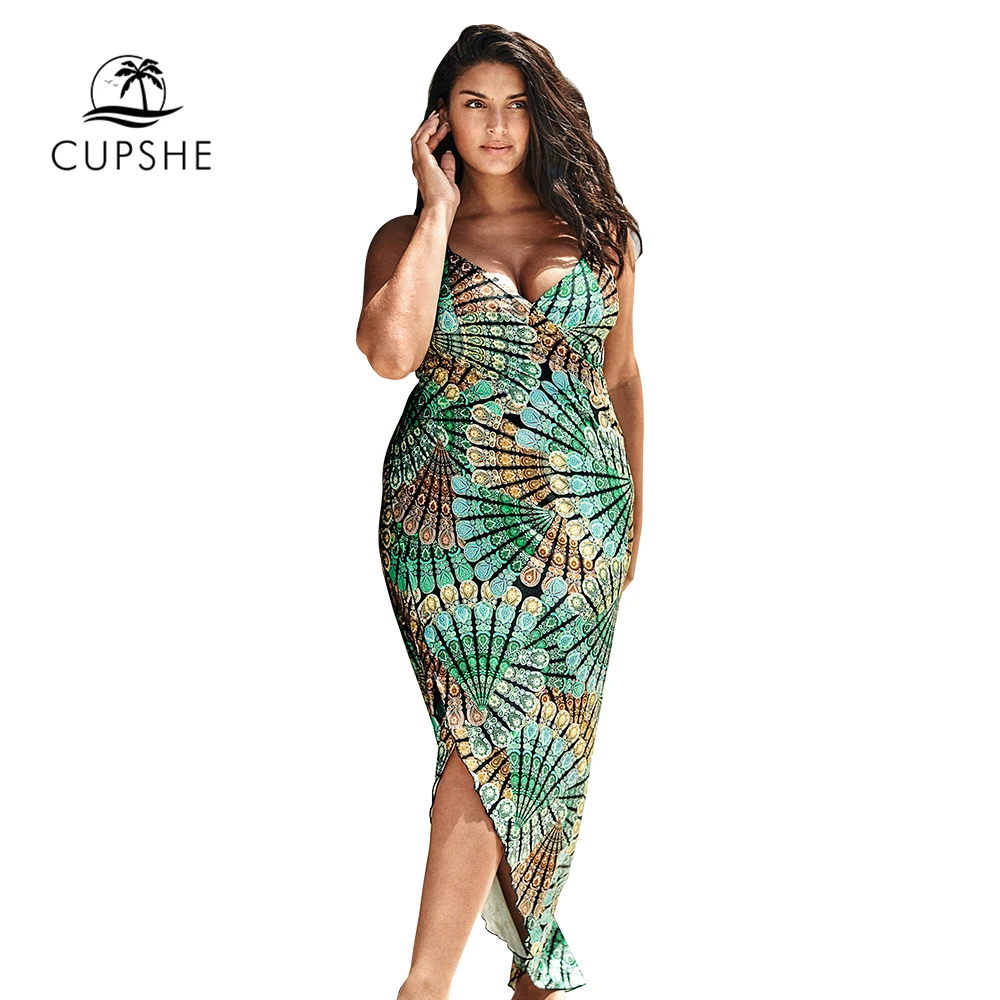 CUPSHE плюс размер вентилятор печати бикини с завязками закрывают женские