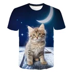 Милая футболка для девочек, корейская модная 3D футболка с изображением кота, животного, мультяшная футболка, Детские рубашки, повседневная детская одежда для девочек, футболка