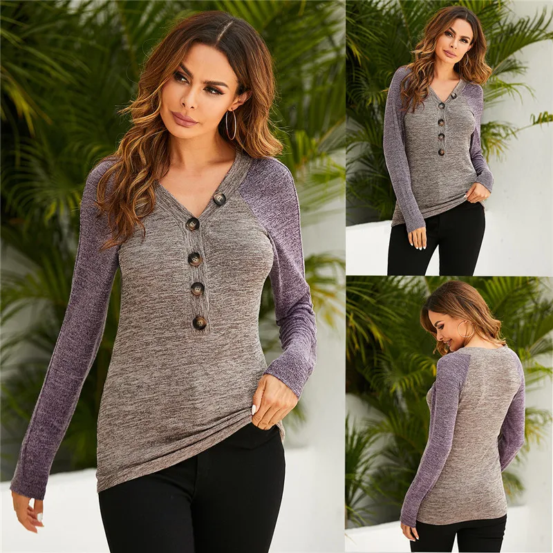 

Женская футболка с V-образным вырезом, на пуговицах