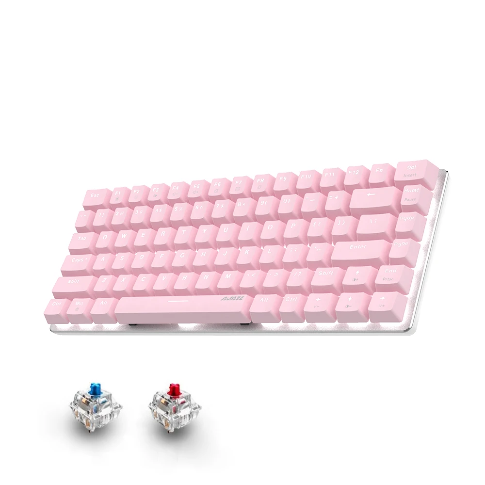 

AJAZZ Pink Mechanical Keyboard Red Geen Switch for Gaming 82Keys Mini USB Keyboard for Laptop PC with White Backlit Keyboard