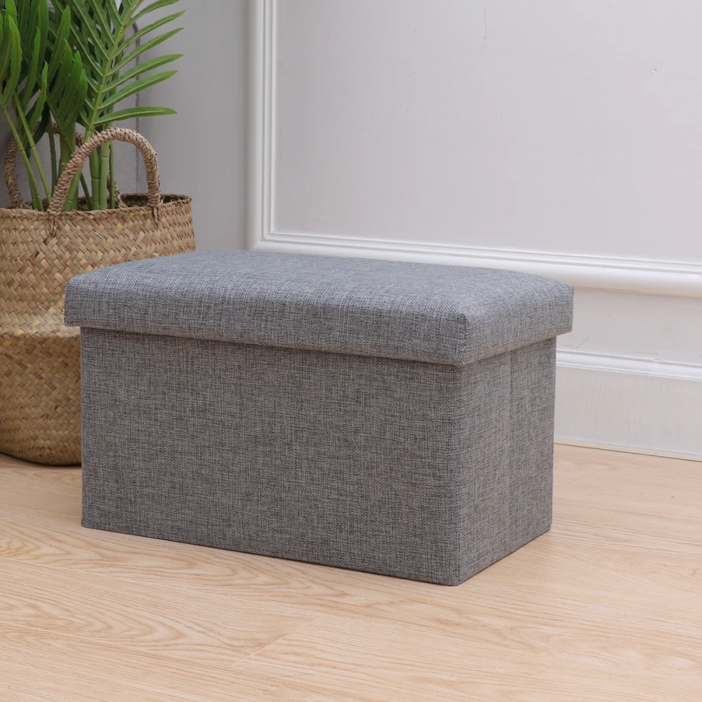 

Foldable Storage Ottoman with Folding Chest Storage Box Linen Fabric Ottomans Bench Foot Rest for Bedroom Living Room (Grey)