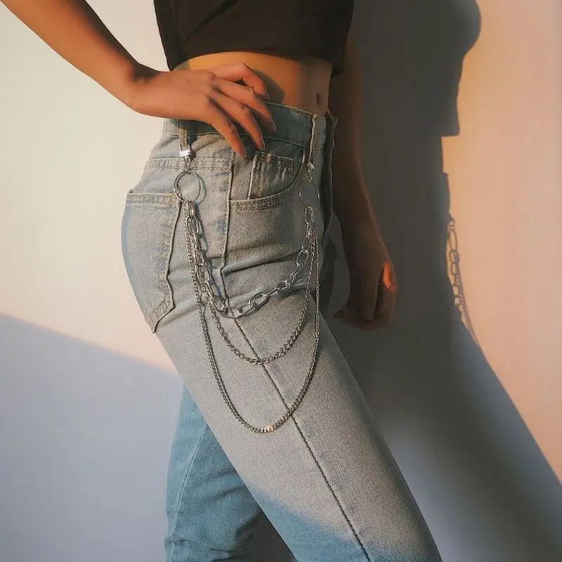 

Punk Biker Jeans Link Pants Keychain Mutil Layer Chunky Waist Belt Wallet Chain