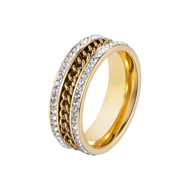 

Маленькая цепочка и циркониевое кольцо с обеих сторон для женщин, модные простые ювелирные украшения, кольцо из нержавеющей стали золотого ...