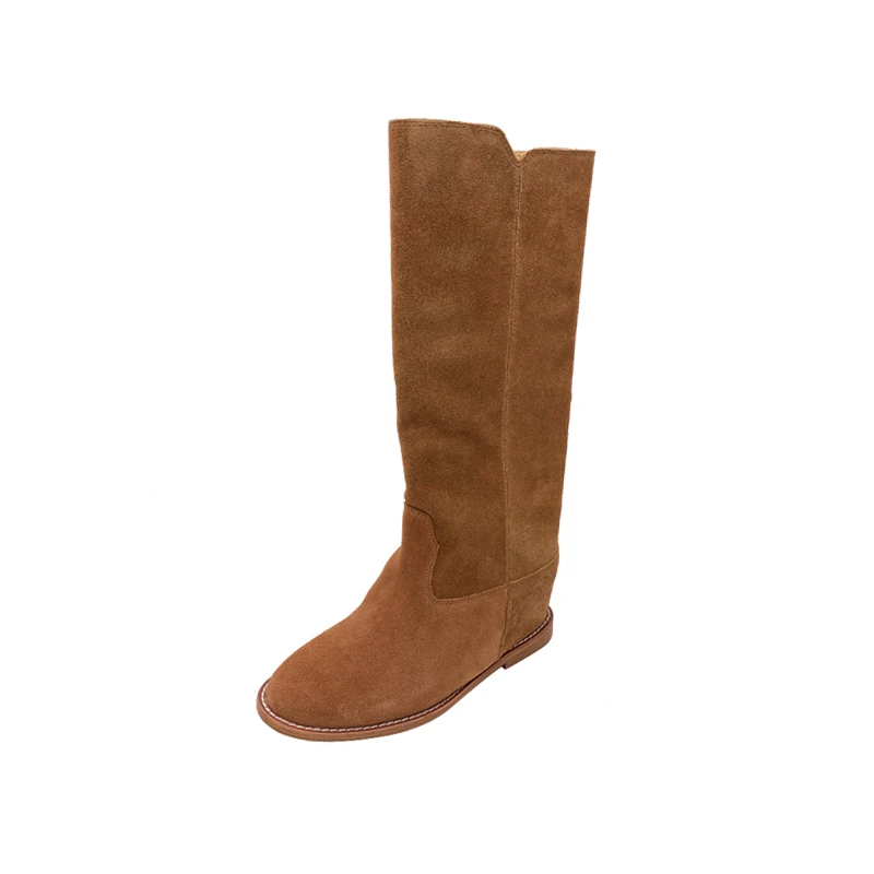 

Autumn Winter New Style European American High Boots Women's Flat-bottomed Retro Knight Boots Round Toe Frosted Western Boots