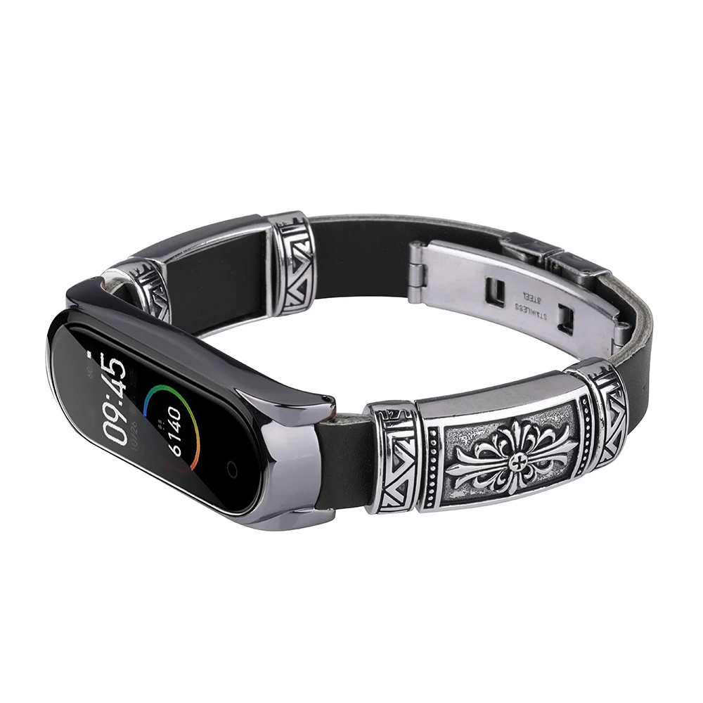 Ремешок на запястье для Xiaomi mi Band 4 и mi Band 3 металл+ кожа DIY браслет для mi Band 4/mi 3 браслет умные часы аксессуары