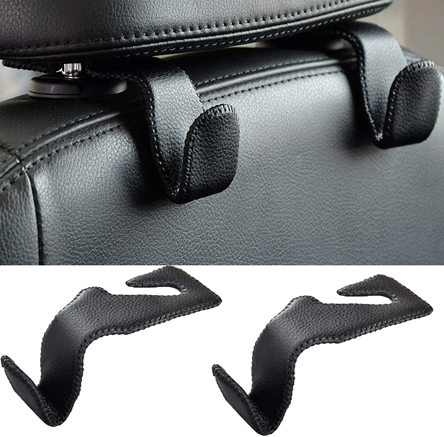 

Black Superior Leather Car Back Seat Headrest Hooks Car Seat Headrest Hooks for Bags Grocery Coats Umbrellas Handbag(2 P