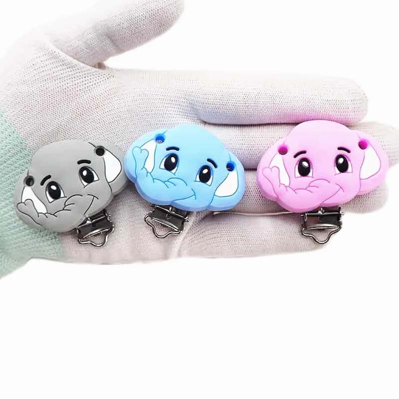Chenkai 20PCS BPA Free DIY Silicone Elephant Teether Clip Baby Cute Pacifier Dummy Nursing Soother Sensory Toy Gift Accessories