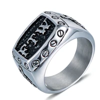 megin d punk vintage simple religious totem ftw titanium steel rings for men women couple friend fashion design gift jewelry