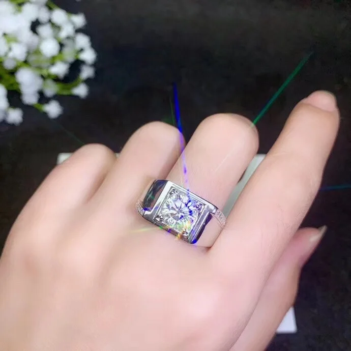 Kkmall Store круглое серебряное кольцо Moissanite 1.00ct D VVS роскошное свадебное кольцо Moissanite для мужчин серебряное кольцо 925