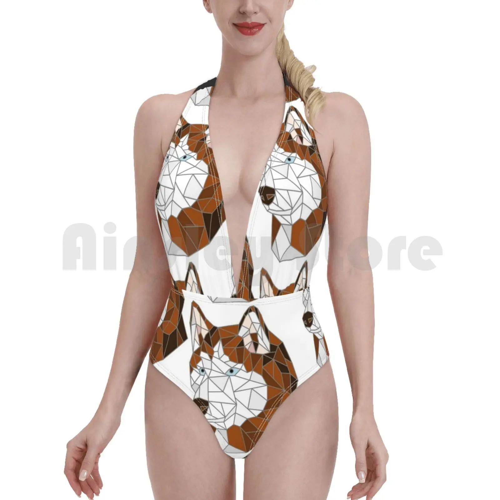 Сибирский хаски медный витражный купальник цельный бикини мягкая собака Canine K9