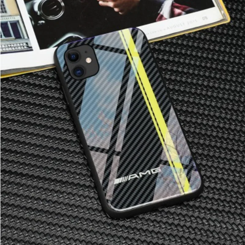 Чехол AMG из закаленного стекла для iphone X XS Max 6 6s 7 8 plus 12 mini 11 pro max samsung s8 s9 s10 note