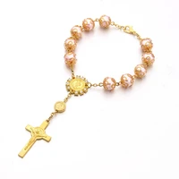 new desginer top quality women accessories glass pearl bead bracelet with cross pendant catholic rosary bracelets 10 pcs lot
