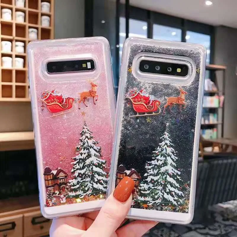 Dynamic quicksand Liquid Case для Samsung S10 + S8 S9 plus чехол Прозрачный блестящий Рождественский