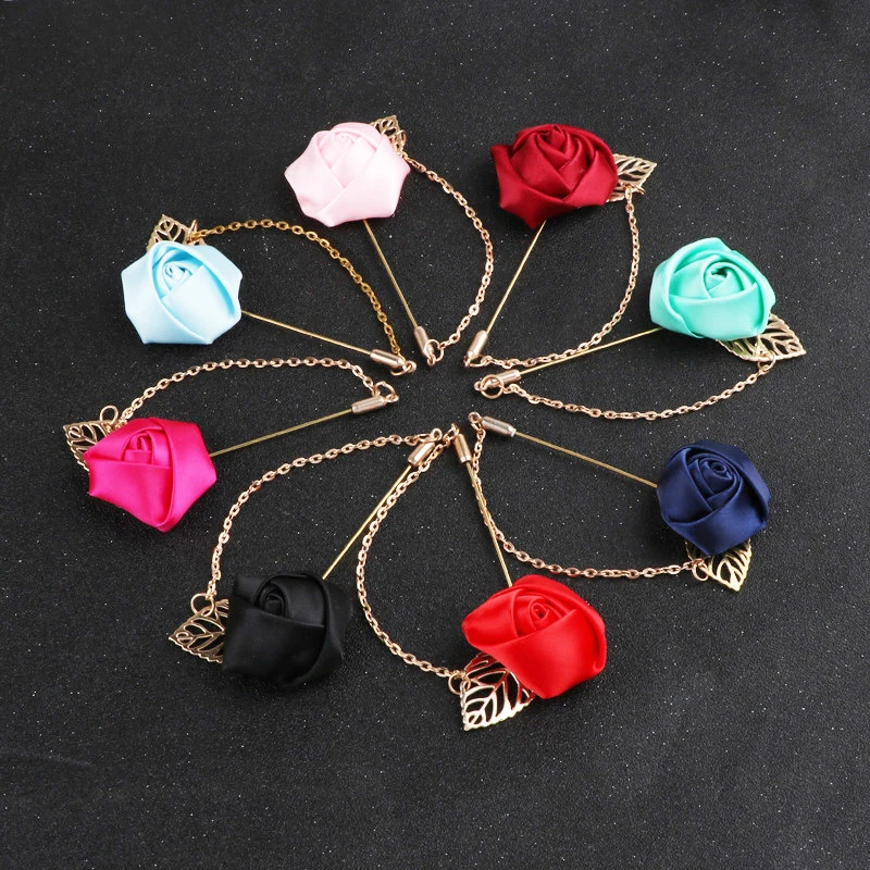 

Men Rose Flower Golden Leaf Fashion Brooch Pin Suit Lapel Men Wedding Boutonniere Brooch Jewelry PH23
