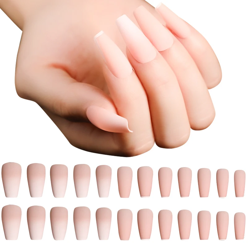 

False Nails Rainbow Jelly Gradient Removable Wearable Manicure Ballerina Multicolor Full Nail Tips Fake Nails 24/100 Piece Set