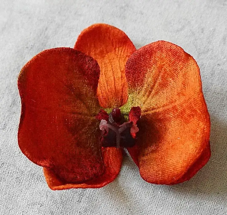 Velvet orange Бабочка Орхидея головы 13 см/11 см шляпа одежда DIY Высокое качество шелковые цветы для дома Свадебные украшения Искусственный Цветок голова - Цвет: Velvet orange