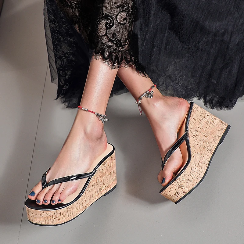 

2021 Sexy Super High Heels Large 35-43 Platform Wedge Flip Flops Muller Slippers Shoes Ladies Sandals
