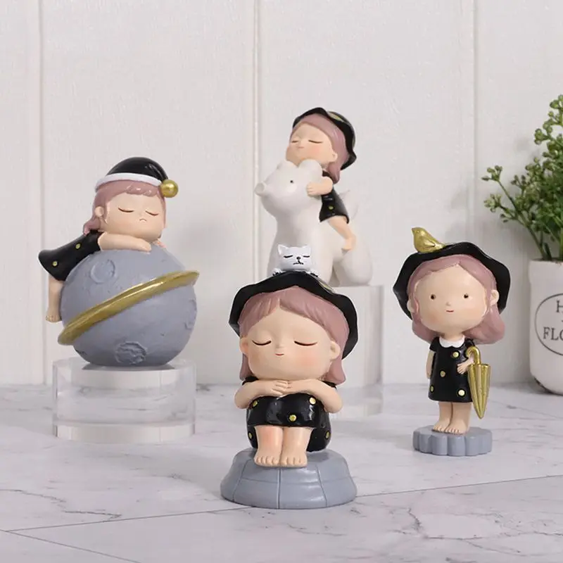 

Lovely Cartoon Ins Little Girl Cake Ornaments Home Car Desktop Decorative Doll Kids Adults Birthday Gifts Windows Office Dolls