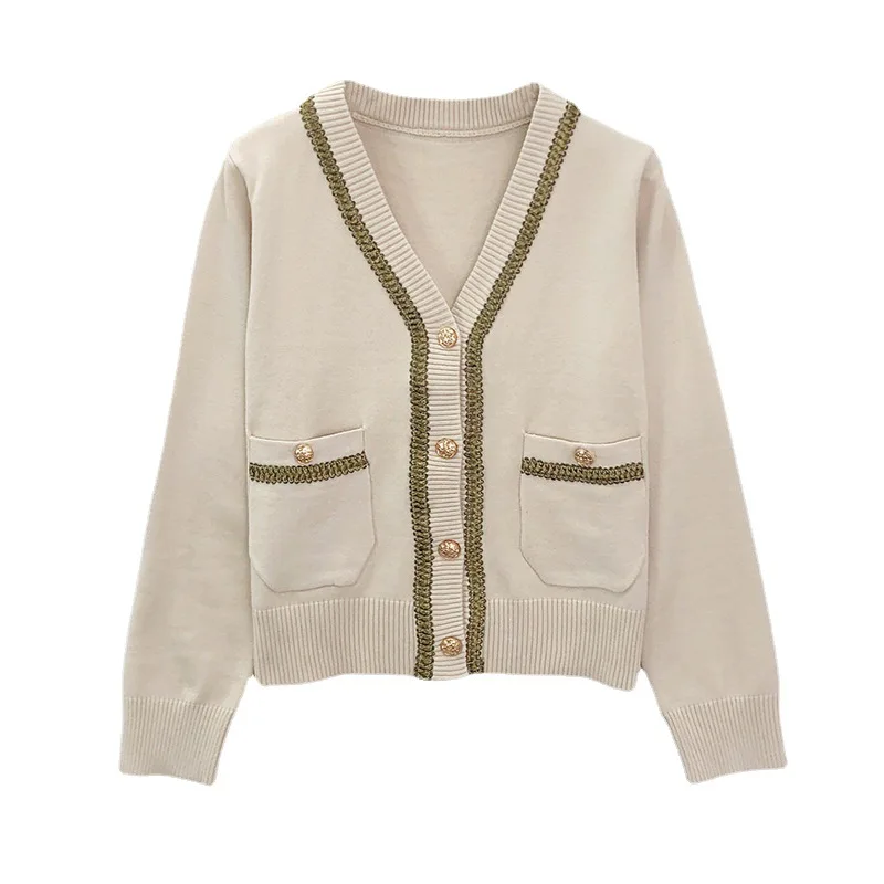 

Temperament Small Fragrance Gentle Wind Cardigan Women B 2021 Fall Loose Simple V-Neck Long-Sleeve Coat Sweater Tops