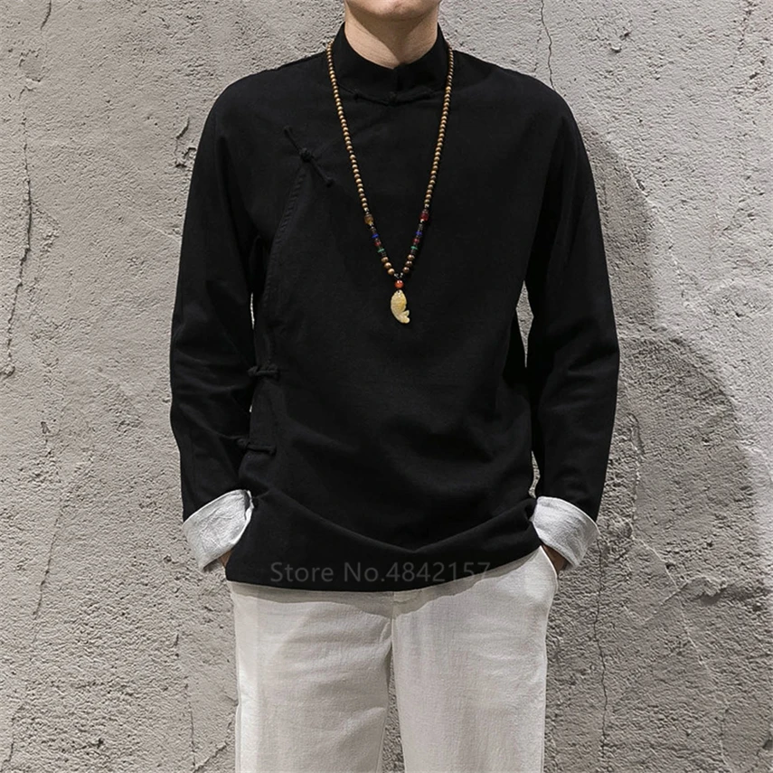 Рубашка ханьфу Мужская в китайском стиле традиционный хлопково льняной костюм