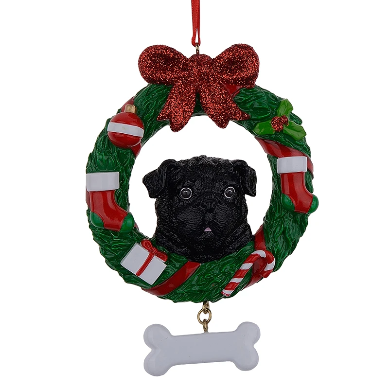 Black Pug Dog Resin Crafts Shiny Christmas Ornaments Hand Painted and Easily Personalized as for Owners gifts or home decor | Дом и сад