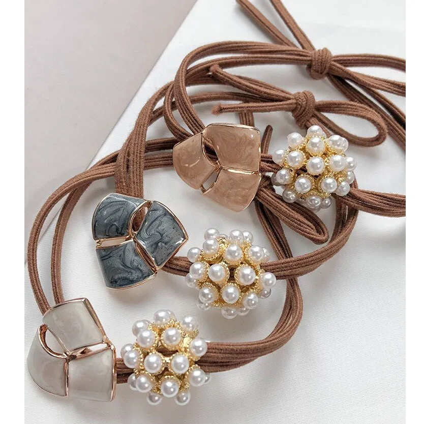 

Hair Accessories New Alloy Petal Rubber Band Pearl Ball Hair Band Metal Head Rope Two-in-One Hair Rope Tie Hair Hair Accessories