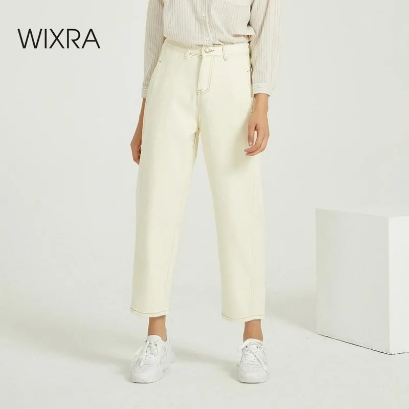 Женские джинсы с высокой талией Wixra Свободные повседневные брюки из денима осень