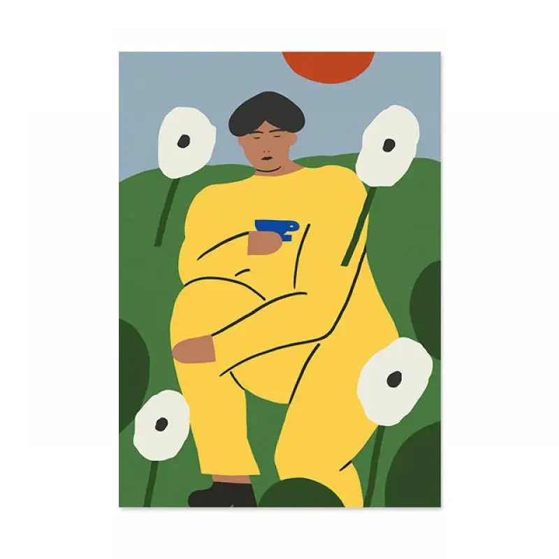 

Modern Cartoon Colorful Figures And Flower Wall Art Canvas Painting Poster Gallery Living Room Framelss Decorative Poster