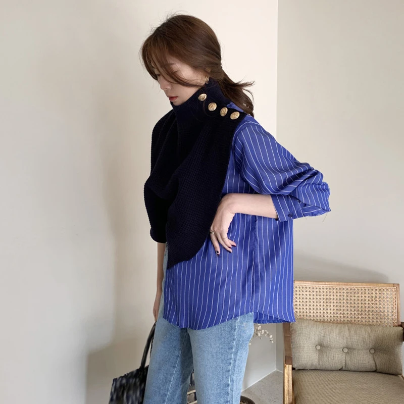 TWOTWINSTYLE корейский стиль Лоскутные Свитера в полоску с принтом для женщин