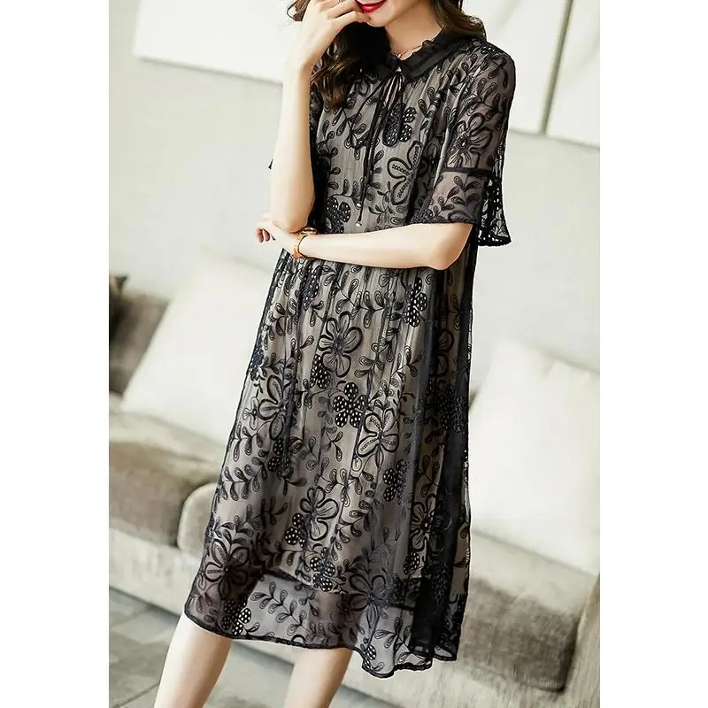 

Mulberry Silk Dress Noble Real Silk Ladies Elegant Dress 2021 Big Size Loose Summer Dress