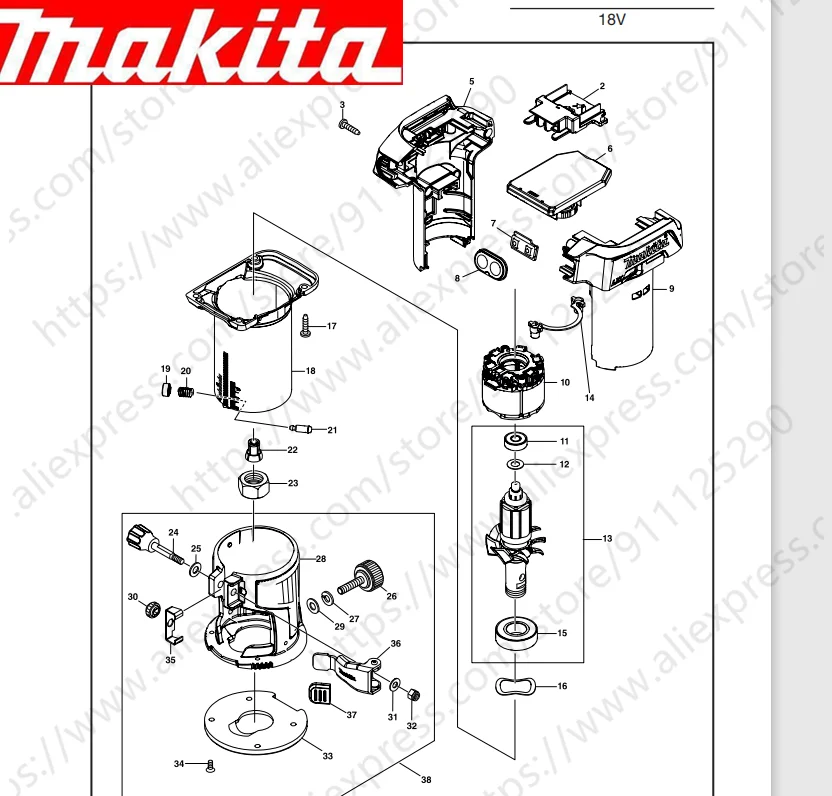 

Maktia for DRT50 Rotor switch stator handle housing bearing Spindle gear (Consult customer service)