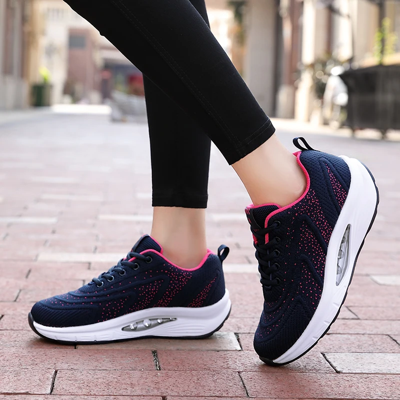 

Autumn Plattorm Cushioning Baskets Casual Shoes Women Flying Weave Breathable Sport Fitness Sneakers Ladies Non-slip Wedges Shoe
