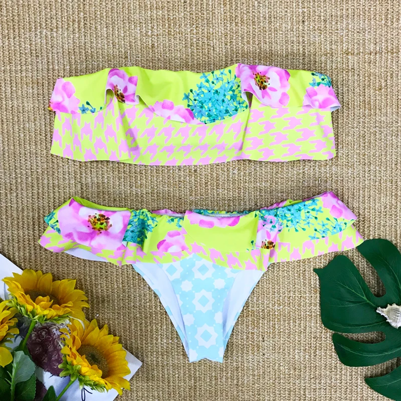 

2021 New Sexy Bikini Women Swimwear Push Up Swimsuit Ruffle Bikini Bathing Suit Biquinis Summer Beach Wear Female