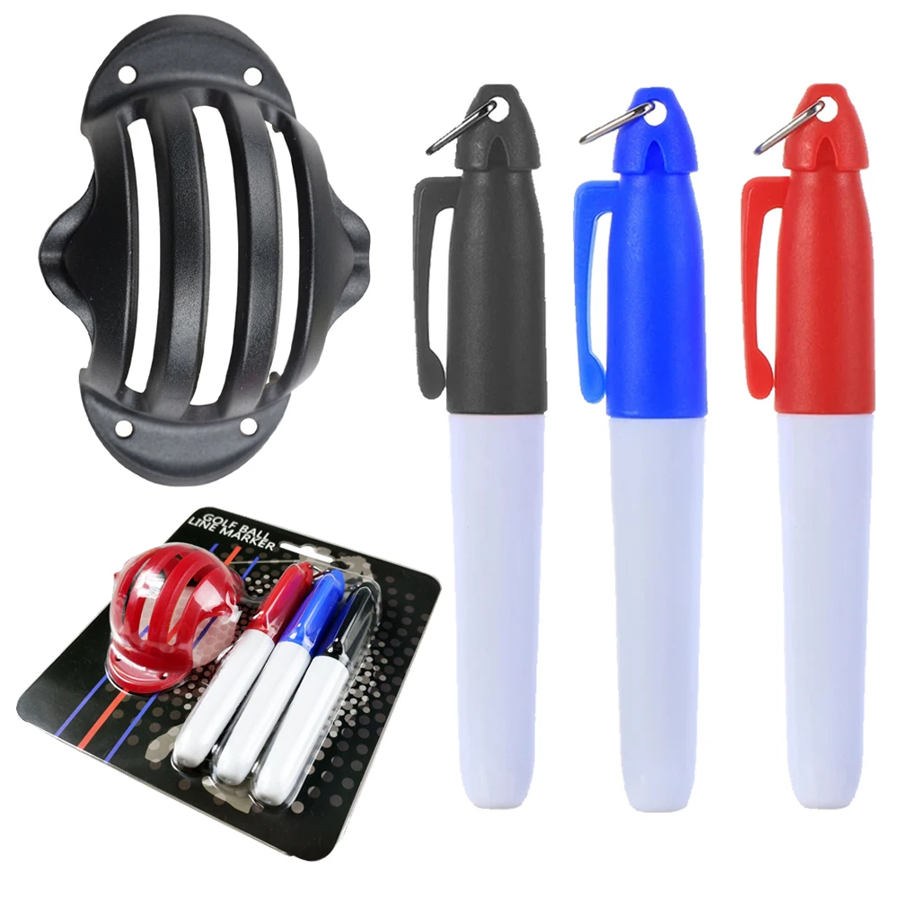 Line Marker Chrome Stencil +3 Pen Golf Ball Line Marker Putting Positioning Aids Outdoor Tool  Golf Boxed Gifts